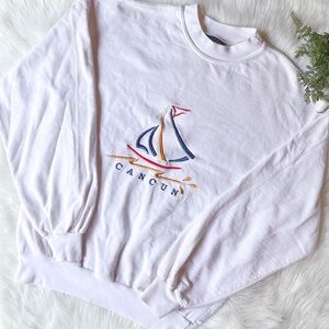 Le Best 90s Vintage Cancun Crewneck Sweatshirt White Pullover Sweater Sailboat S